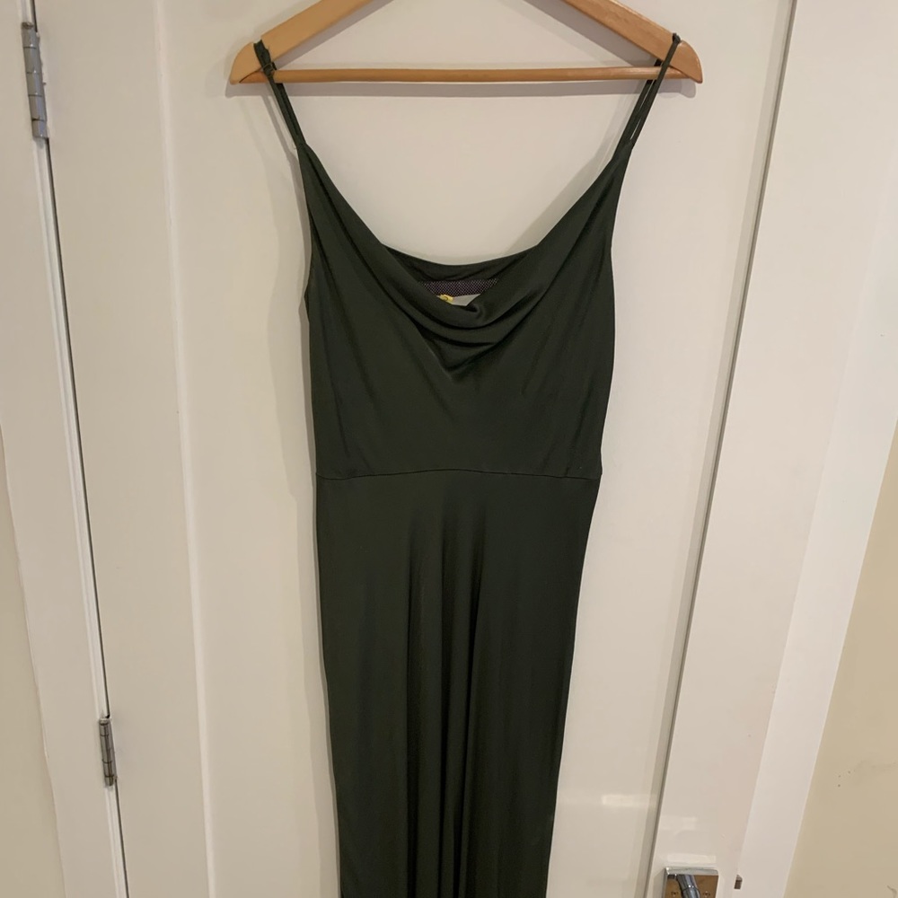 anthropologie hunter green silk dress